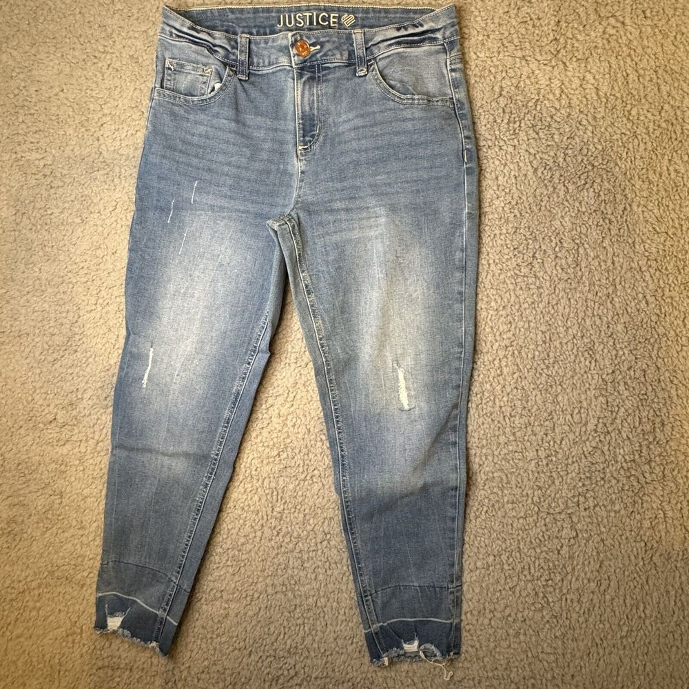 Justice‎ Girlfriend Raw Hem Distressed Blue Jegging Stretch Jeans Girls 14 Plus